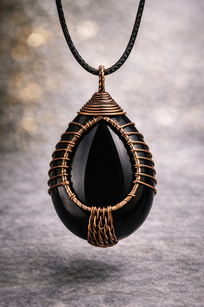 KarmaSatra™ Black Agate Energy Pendant (Copper)