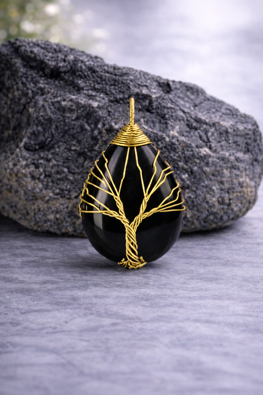 Black Agate Energy Pendant (Gold)