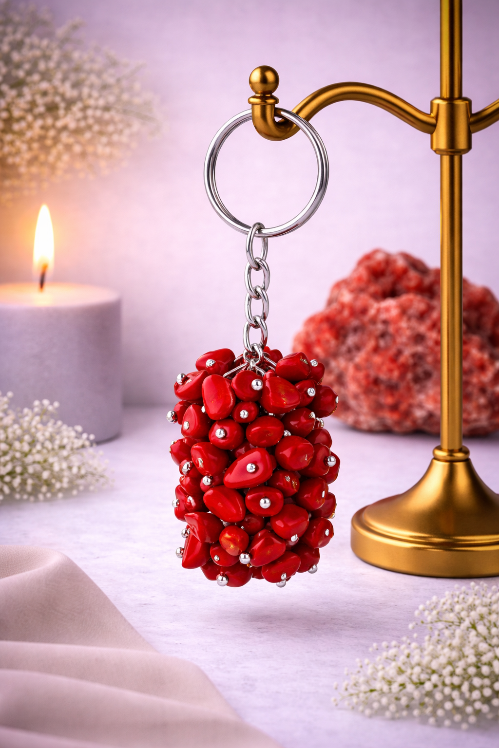 KarmaSatra™ Red Coral Crystal Keychain