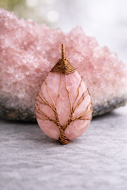 Rose Quartz Energy Pendant (Copper)