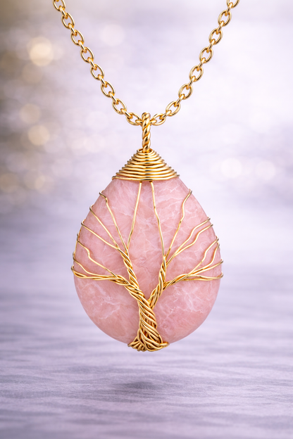 Rose Quartz Energy Pendant (Gold)