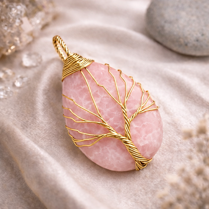 Rose Quartz Energy Pendant (Gold)