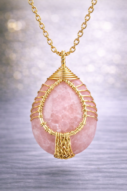 Rose Quartz Energy Pendant (Gold)