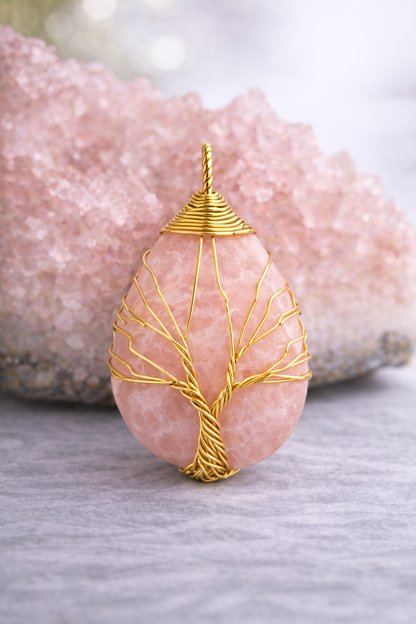 Rose Quartz Energy Pendant (Gold)