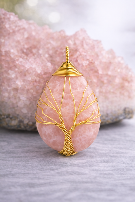 Rose Quartz Energy Pendant (Gold)
