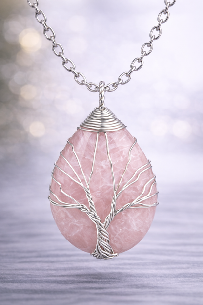 Rose Quartz Energy Pendant (Silver)