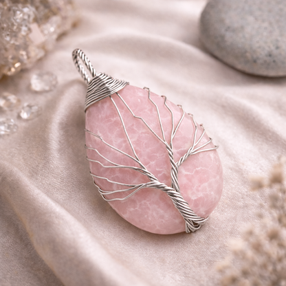 Rose Quartz Energy Pendant (Silver)