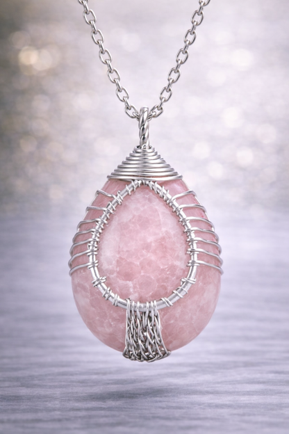 Rose Quartz Energy Pendant (Silver)