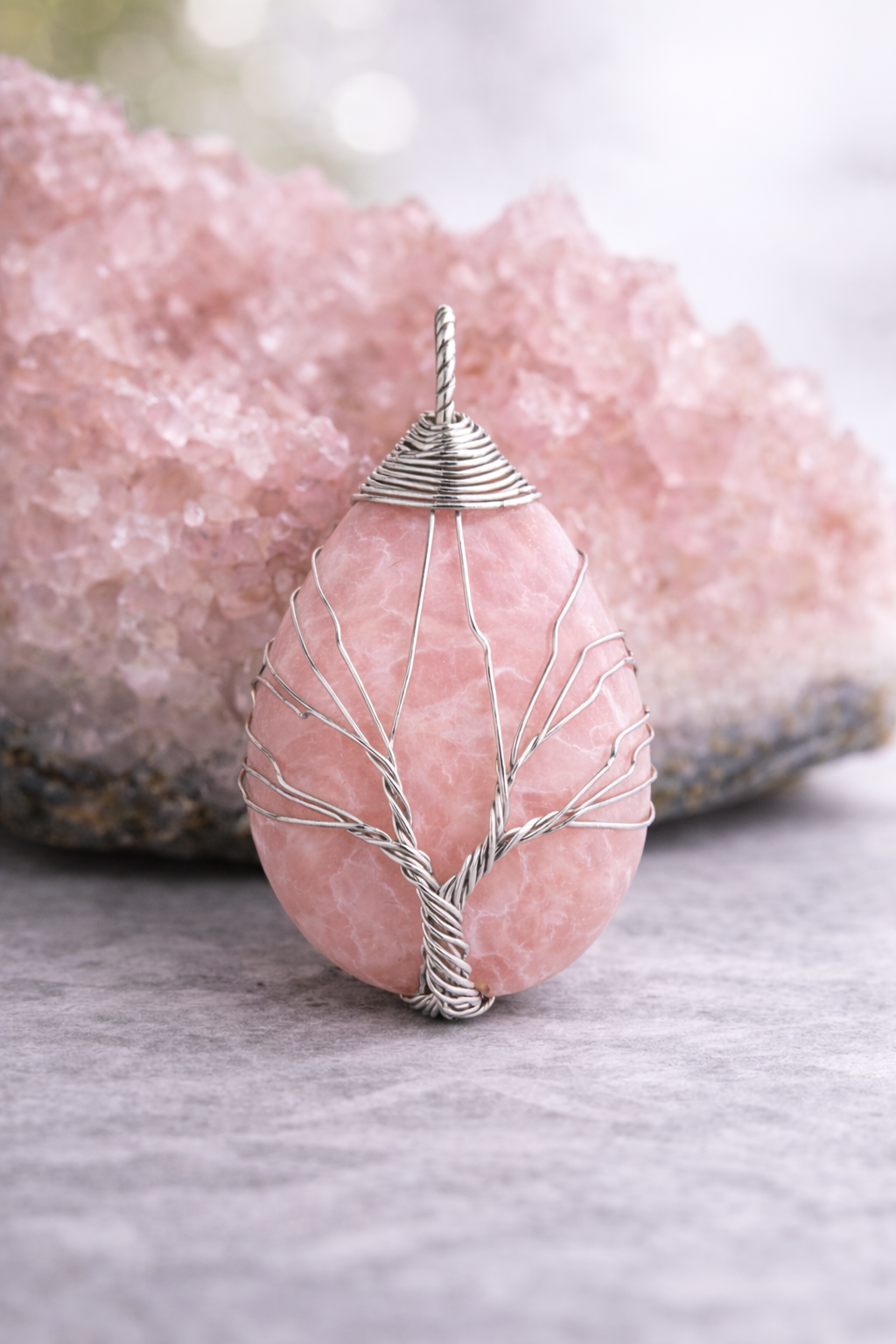 Rose Quartz Energy Pendant (Silver)